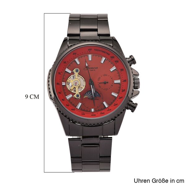 GENOA TIME Bicolor Armbanduhr, Edelstahlarmband, 42mm Geh&auml;use, Schwarz Rot image number 7