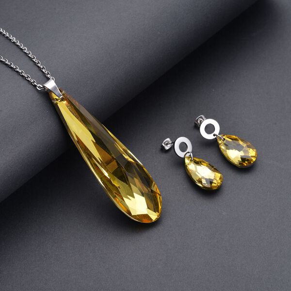 2er-Set, simulierte, gelbe Kristall-Ohrringe und Anh&auml;nger mit Kette - 56 ct. image number 2