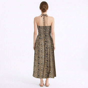 Gesmoktes Kleid, brauner Leopardendruck