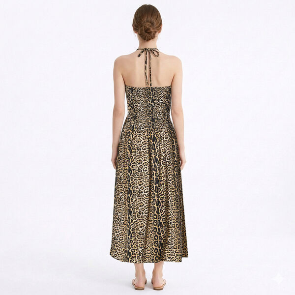 Gesmoktes Kleid, brauner Leopardendruck image number 3