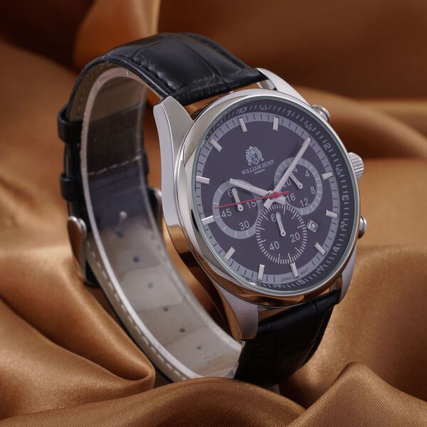 William Hunt - Echtleder-Armbanduhr im Hollywood-Glamour-Stil, 5ATM Wasserdicht, Japanisches Uhrwerk, schwarz image number 2