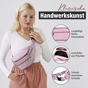 Nylon-G&uuml;rteltasche mit RFID-Schutz, 37x10x13,5cm, Mauve