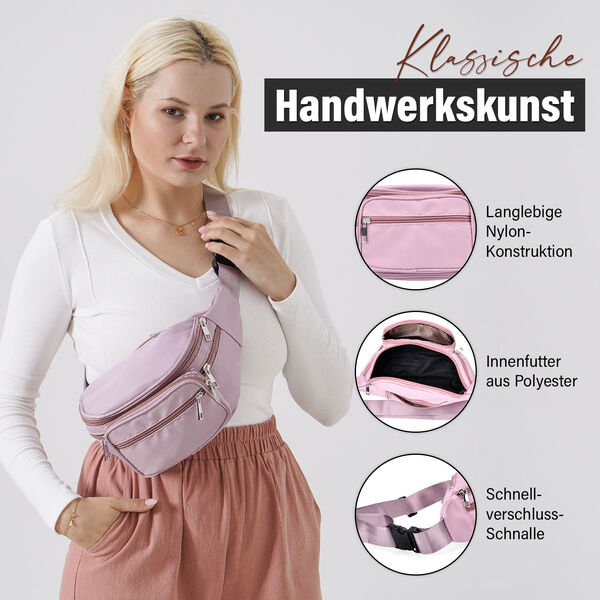 Nylon-Gürteltasche mit RFID-Schutz, 37x10x13,5cm, Mauve image number 3
