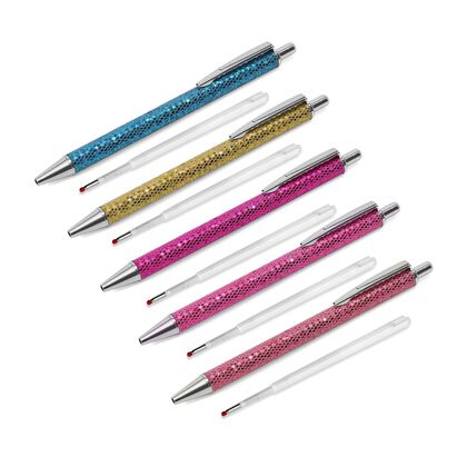 Set aus 5 Kugelschreibern mit Pailletten und schwarzer Mine inkl. 5 blauen Ersatzminen, 14x1 cm