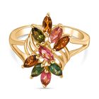 AA Mehrfarbiger-Turmalin Ring, 925 Silber 750 Gelbgold Vermeil (Größe 21.00) ca. 1.47 ct