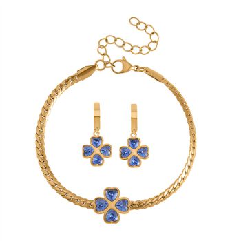 2er Set - Blauer Kristall Armband und Ohrringe, Reiner Edelstahl vergoldet