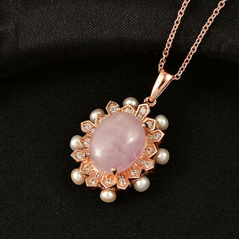 EverTrue Kunzit, S&uuml;&szlig;wasser Perle und Zirkon Anh&auml;nger mit 50cm Kette