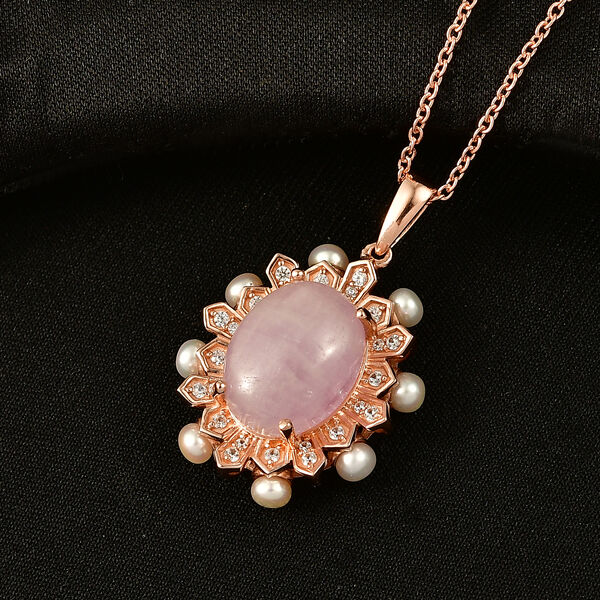 EverTrue Kunzit, S&uuml;&szlig;wasser Perle und Zirkon Anh&auml;nger mit 50cm Kette image number 1