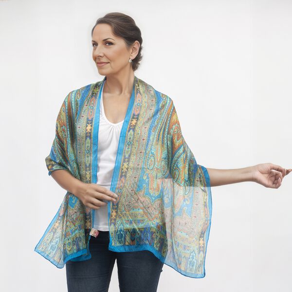 100% Natur Seide, Designer Schal, 50x160 cm, T&uuml;rkis image number 2