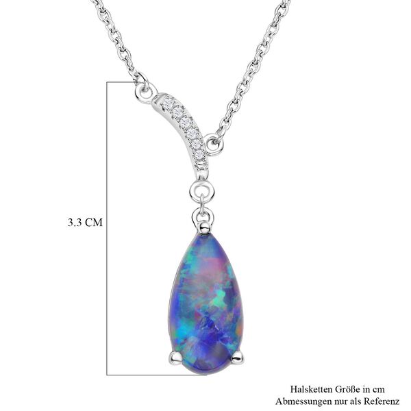 Boulder Opal Triplett und Zirkon-Halskette, 925 Silber rhodiniert, 3,40 ct. image number 6