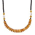 D'Joy Wei&szlig;e S&uuml;&szlig;wasser Perle (6-8 mm), Mehrfarbiger Bernstein Halskette ca. 50 cm 925 Silber vergoldet