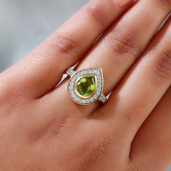 Nat&uuml;rlicher Peridot und Zirkon-Ring, 925 Silber vergoldet (Gr&ouml;&szlig;e 16.00) ca. 2.33 ct