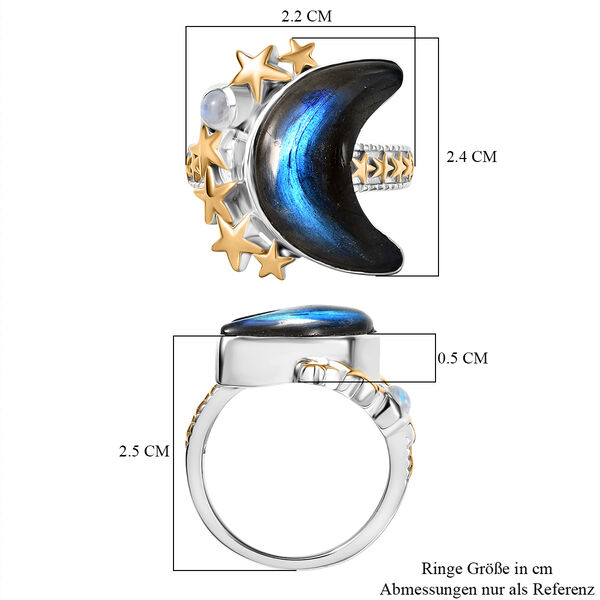 D'Joy AAA Labradorit, Regenbogen Mondstein Ring 925 Silber Rhodiniert und 750 Gelbgold Vermeil (Gr&ouml;&szlig;e 18.00) ca. 10.41 ct image number 7