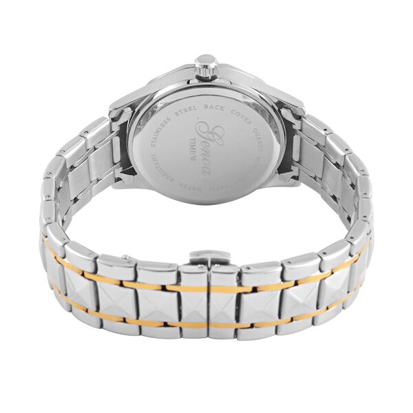 GENOA Kristall Quarzuhr, Blaues Zifferblatt, Edelstahlarmband, Bicolor image number 6