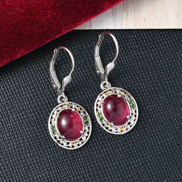 K&ouml;niglicher Glamour- AAA Afrikanischer Rubin (Fissure gef&uuml;llt), Nat&uuml;rlicher Chromdiopsid Ohrringe 925 Silber rhodiniert ca. 6.46 ct image number 2