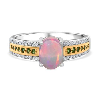AA Nat&uuml;rlicher, &auml;thiopischer Welo Opal, Chromdiopsid und Zirkon-Ring - 1,69 ct.