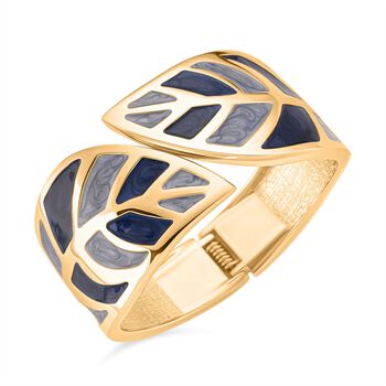 Emaille-Armband in Grau mit goldfarbenem Blattmuster, ca. 17 cm