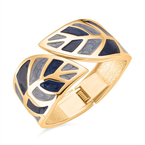 Emaille-Armband in Grau mit goldfarbenem Blattmuster, ca. 17 cm image number 4