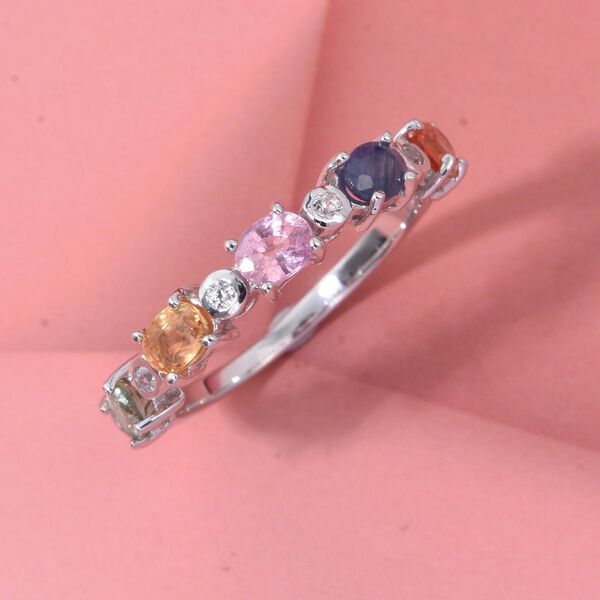 D'Joy AA Mehrfarbiger Saphir, Blauer Saphir Ring 925 Silber rhodiniert (Gr&ouml;&szlig;e 21.00) ca. 1.26 ct image number 1