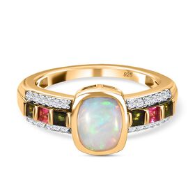 Natürlicher, äthiopischer Welo Opal, mehrfarbiger Turmalin und Zirkon-Ring - 1,52 ct.