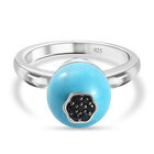 Natürlicher Sleeping Beauty Türkis und Schwarzer Spinell Ring 925 Silber platiniert (Größe 17.00) ca. 6,54 ct