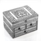 Schmucktruhe mit Elefantenprägung - 3 Schubladen, oxidiertes Aluminium, groß, 20,32x15,24x12,7cm