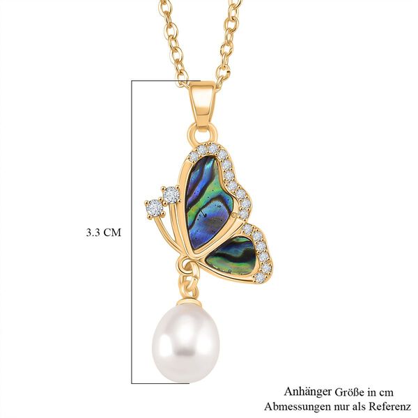 Weiße Süßwasser Perle, Weißer Zirkonia Schmuckset, Nickelfreies Messing gelb vergoldet image number 6