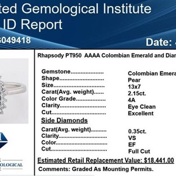 RHAPSODY AAAA kolumbianischer Smaragd und Diamant-Ring, VS E-F, 950 Platin, zertifiziert und geprüft  ca. 2,50 ct image number 7