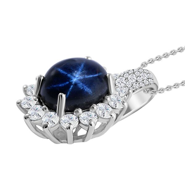 Stern blauer Saphir, Moissanit Anh&auml;nger 925 Silber rhodiniert ca. 7.54 ct image number 2