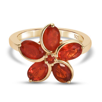 Mexikanischer Kirschd Feuer-Opal Ring 925 Silber 585 Vergoldet (Gr&ouml;&szlig;e 16.00) ca. 1,29 ct