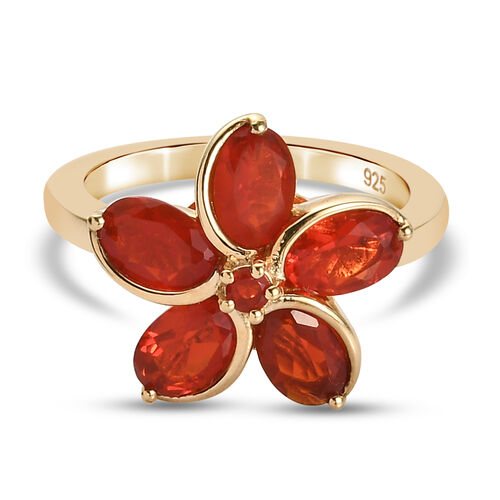 Mexikanischer Kirschfeuer-Opal Blumen Ring 925 Silber vergoldet  ca. 1,29 ct image number 0