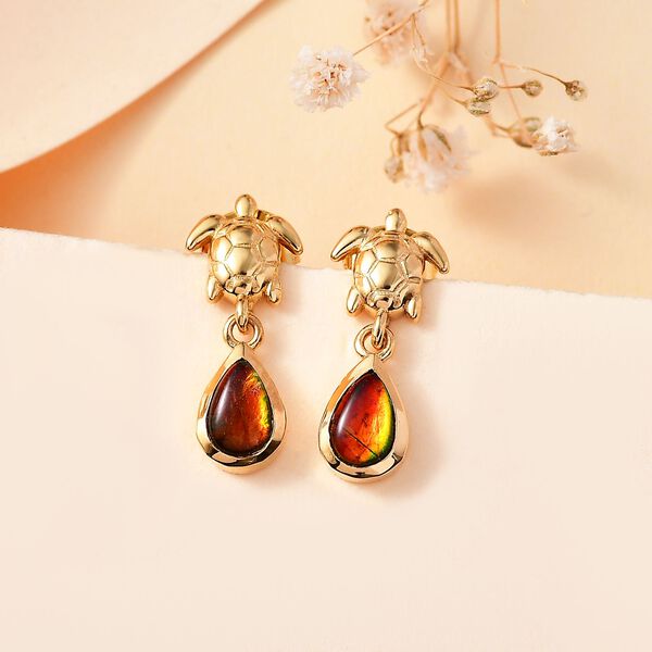 Ammolit Ohrringe 925 Silber 750 Gelbgold Vermeil ca. 0,97 ct. image number 2