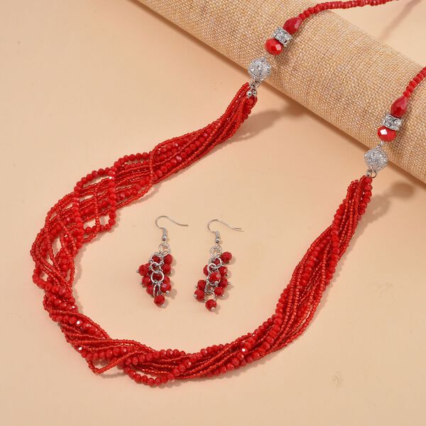 Mehrreihiges rotes Kristallperlen-Schmuckset image number 1