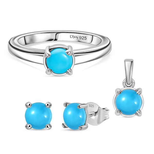 3er Set - D joy Sleeping Beauty T&uuml;rkis Ohrringe, Ring und Anh&auml;nger, Gr&ouml;&szlig;e (20.00), 925 Silber rhodiniert, ca. 1.76 ct