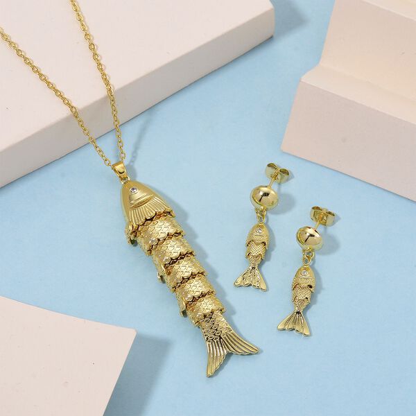 Wei&szlig;er Zirkonia Schmuckset ca. 50 cm + 5 cm Extender, Nickelfreies Messing gelb vergoldet image number 1