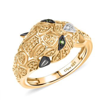 D'Joy Nat&uuml;rlicher Chromdiopsid, Moissanit Ring 925 Silber 750 Gelb Vergoldet (Gr&ouml;&szlig;e 17.00) ca. 0,05 ct