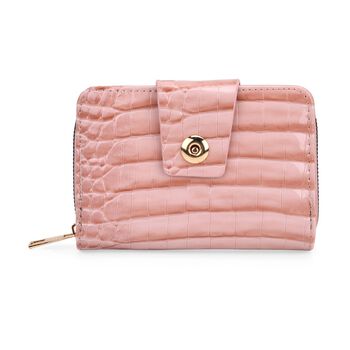 Elegante Geldb&ouml;rse mit Krokopr&auml;gung, RFID-Schutz, 14,5&times;9,5cm, Rosa