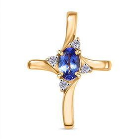 D'Joy Tansanit, Weißer Zirkon Anhänger 925 Silber 750 Gelb Vergoldet ca. 0,51 ct.