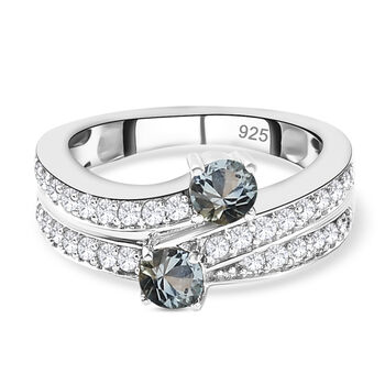 Nat&uuml;rlicher Parti-Saphir und wei&szlig;er Zirkon-Ring, 925 Silber platiniert (Gr&ouml;&szlig;e 16.00) ca. 1.26 ct