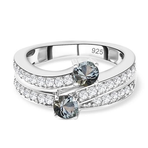 Nat&uuml;rlicher Parti-Saphir und wei&szlig;er Zirkon-Ring, 925 Silber platiniert  ca. 1,26 ct