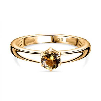 AA Nat&uuml;rlicher goldener Tansanit Ring 925 Silber 750 Gelbgold Vermeil (Gr&ouml;&szlig;e 21.00) ca. 0,58 ct