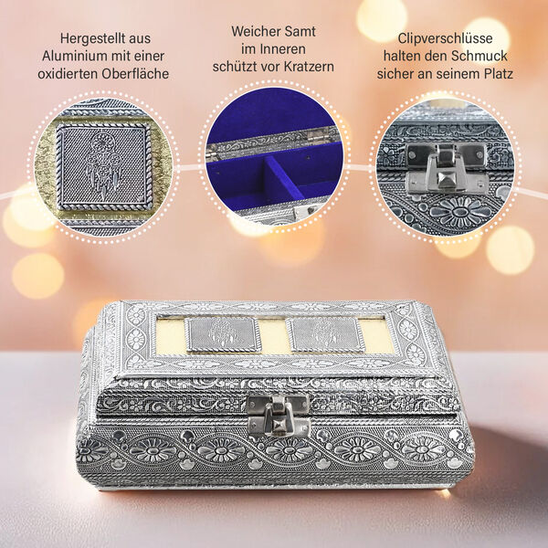 Handgemachte Schatztruhe, 19x13x6 cm, silberfarben image number 2