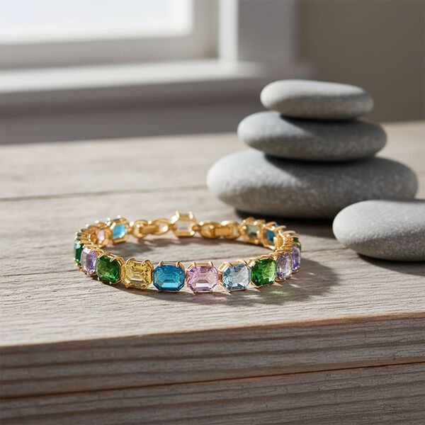 Mehrfarbiger Kristall Armband ca. 19 cm Nickelfreies Messing image number 1