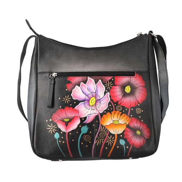 SUKRITI - 100% Echtes Leder Hobo Tasche, Blumenmuster, Gr&ouml;&szlig;e: 28x9 x25cm, schwarz image number 4