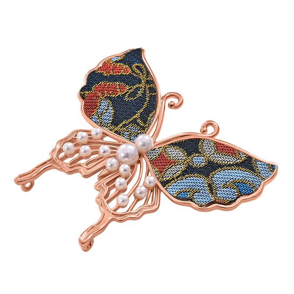 LA MAREY Seiden-Foulard aus 100% Maulbeerseide und Schmetterling-Seidenbrokat-Brosche, 110x110 cm, Mehrfarbig image number 9