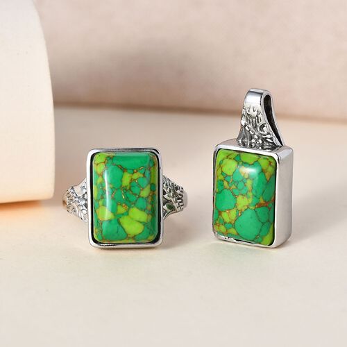 Grünes Türkis Schmuckset  Edelstahl ca. 16,00 ct. image number 1