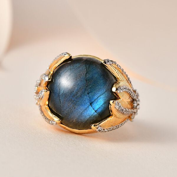 GP Italienische Garten Kollektion-AAA Labradorit, Wei&szlig;er Zirkon Ringe 925 Silber Gelbgold Vermeil (Gr&ouml;&szlig;e 17.00) ca. 14.09 ct image number 1