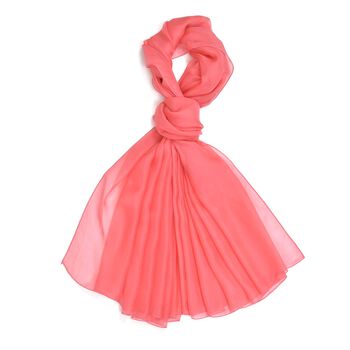 LA MAREY - 100% Maulbeeren-Seidenschal, Chiffon, 135x200 cm, Koralle