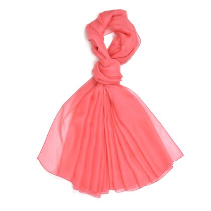 LA MAREY - 100% Maulbeeren-Seidenschal, Chiffon, 135x200 cm, Koralle