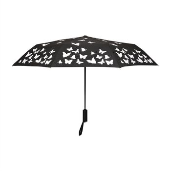 Farbwechsel-Schmetterlingsregenschirm - Farbverwandlung bei N&auml;sse, Durchmesser 103 cm, L&auml;nge 25 cm, Schwarz